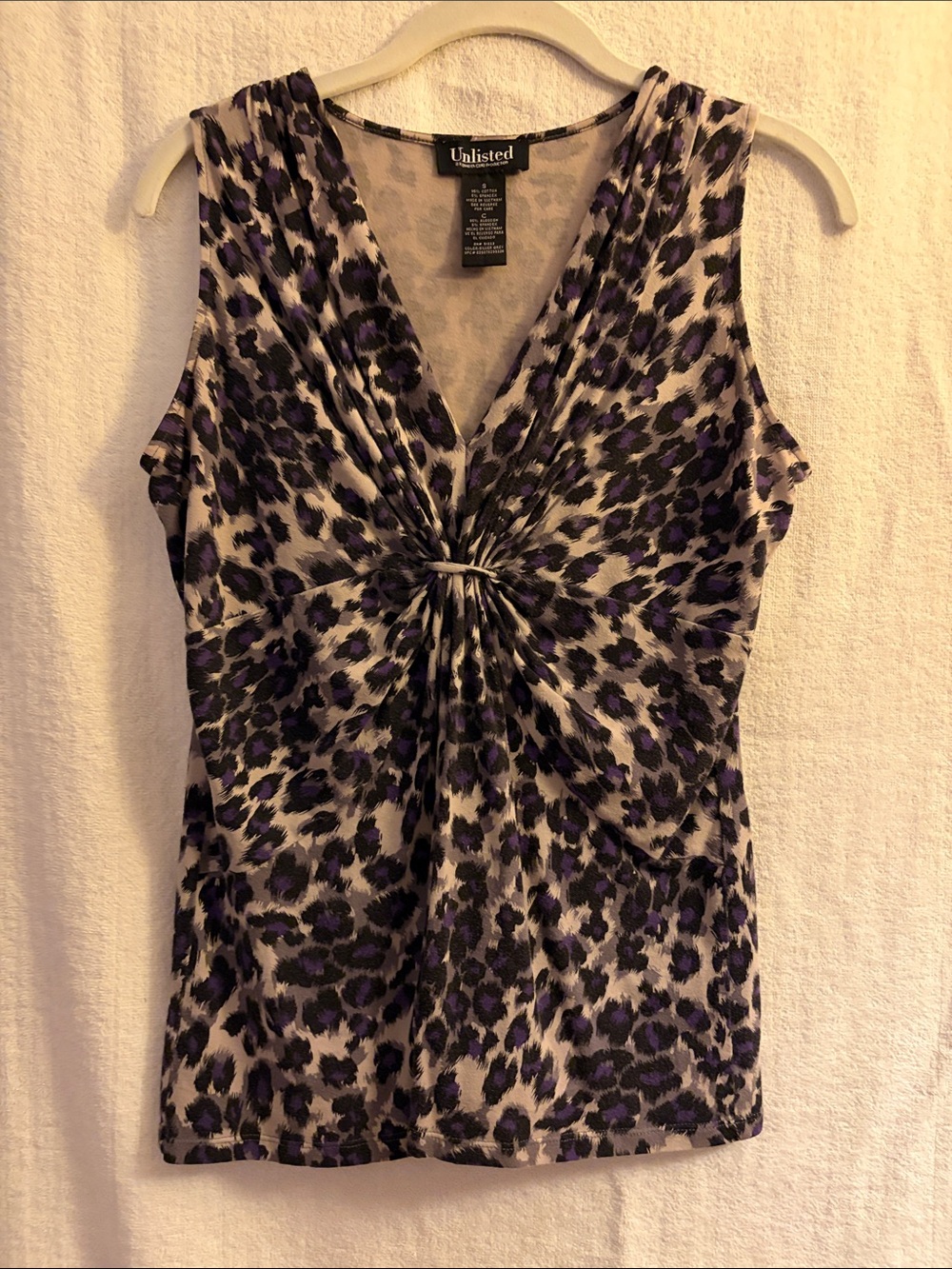 Unlisted Purple and Black Leopard Twist-Front Sleeveless Tank
